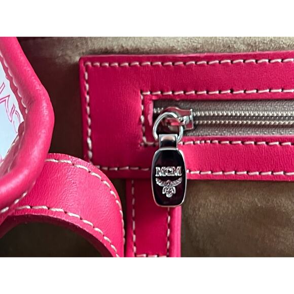 MCM Handbag White/ Red Leather Boston Bag Small Tote Purse - Picture 14 of 16